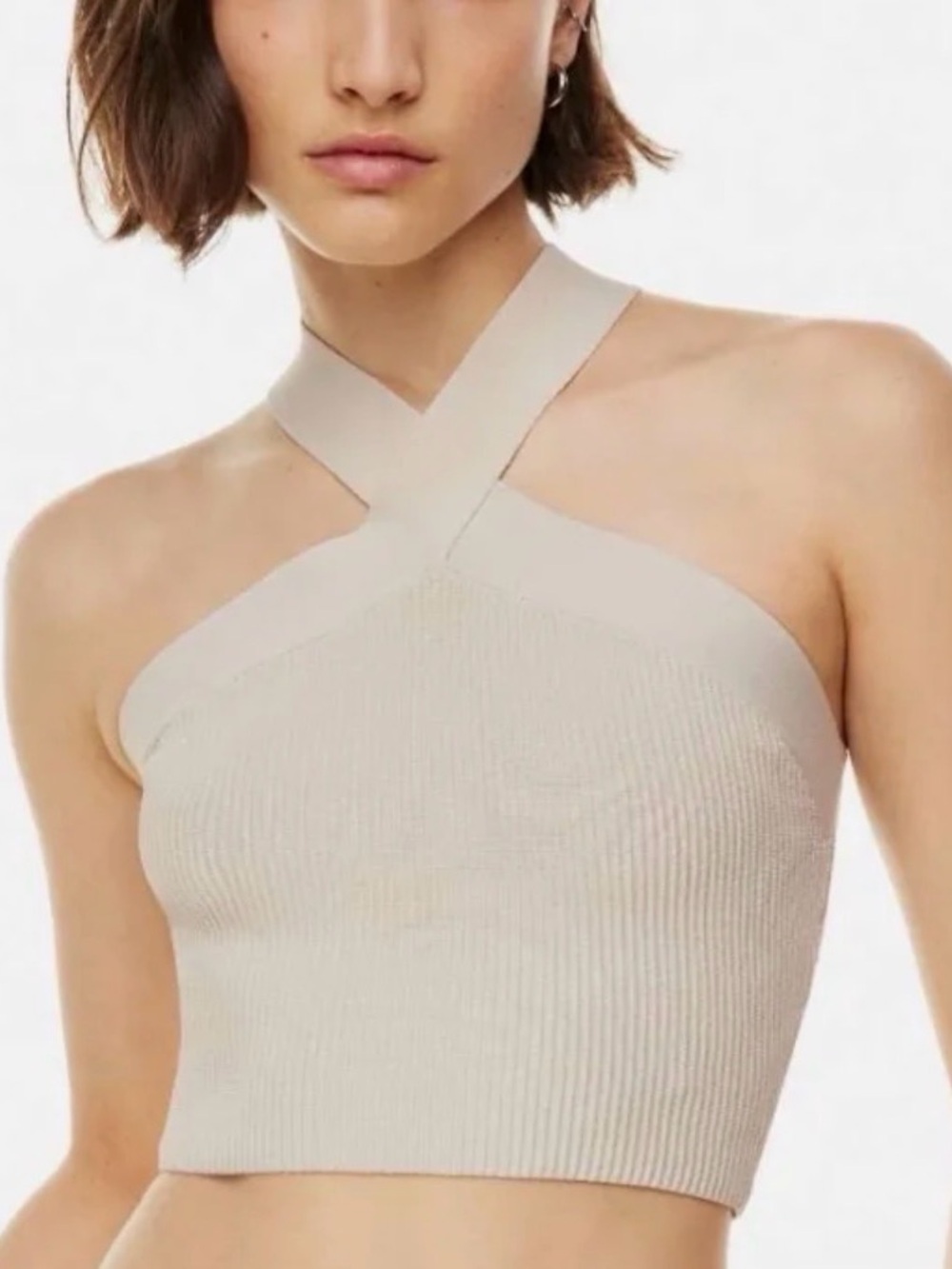Aritzia Babaton Sculpt Knit Criss Cross Cropped Tank in Beige XL